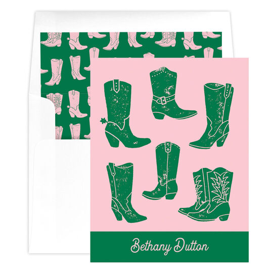 Pink and Green Boots Folded Note Cards